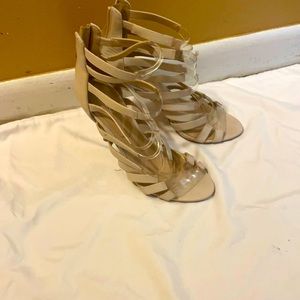 Pink leather heels hardly worn only the heels are a bit distressed